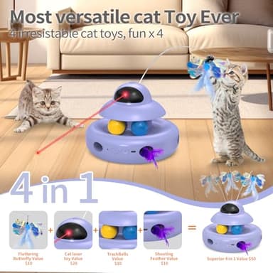 MOHAYA Cat Toy,Purple 4-in-1 Interactive,Cat Toys for Bored Indoor Adult Cats,Electric Flying Butterfly,Rechargeable Automatic Toy,Moving Ambush Feather,Track Balls - Image 3
