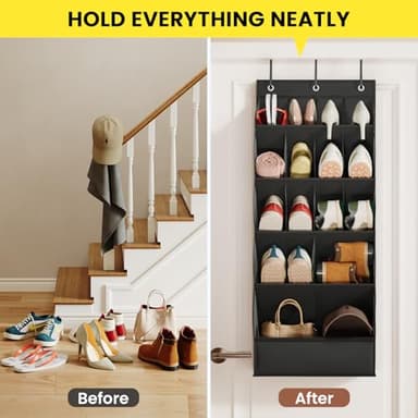 Mefirt Over the Door Shoe Organizer for Closet, Shoes Rack for Closet with 15 Large Pockets, Hanging Shoe Organizers for Boot Storage, Behind the Door Narrow Shoe Holder for Small Shoes, Black - Image 6