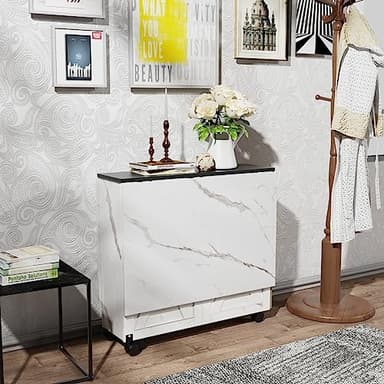 3imothrix Folding Dining Table, Dinner Table with Drawer and Storage and Shelves, Space Saving Dining Table with 6 Wheels, Kitchen Table for Small Spaces (Black) - Image 6