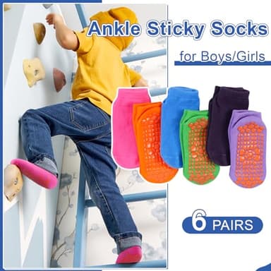 HYCLES Boys Girls Non-Slip Toddler Socks Grip Ankle Sticky Sock Anti-Skid Socks for Kids 6 Pairs for 10-13 Years Kids - Image 3