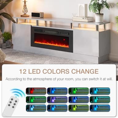 oneinmil 36" Electric Fireplace Integrated TV Stand - 70" 2-Tier Console for TVs up to 80", Ideal for Living Room Settings, Gray - Image 4