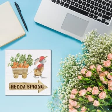 Spring Decor - Spring Sign Decorations Hello Spring Wood Block Plaque Sign Farmhouse Home Desk Table (5 x 5 Inches) - Image 6