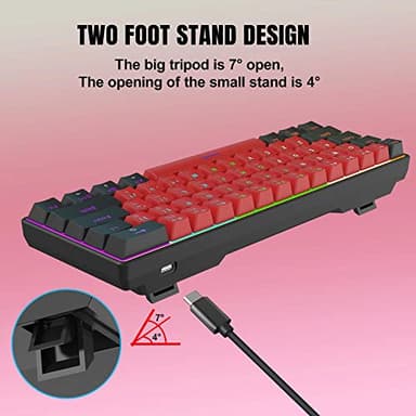 Snpurdiri 60% Wired Mechanical Keyboard, Mini Gaming Keyboard with 61 Keys for PC, Windows XP, Win 7, Win 10 (Black-Red, Red Switches) - Image 5