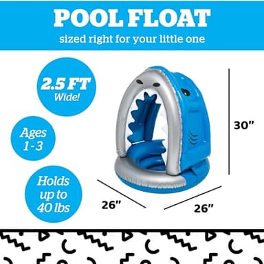 BigMouth Inc Lil’ Water Float with Overhead Sun Protection, Covered Pool Floaties for Infants Babies Kids Ages 1-3 Beginner Swimmers - Shark Canopy - Image 3