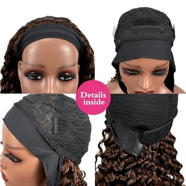 Lauberita Chocolate Brown Headband Wig Human Hair for Women #4 Deep Wave Headband Wig Glueless Curly Human Hair Wig 26 Inch - Image 4