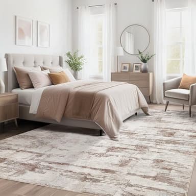 Abstract Living Room Rug 9x12 - Modern Washable Soft Thin Area Rug for Living Room Bedroom Under Dining Table - Neutral Indoor Floor Rug Carpets for Home Office Playroom Nursery - Light Brown - Image 2