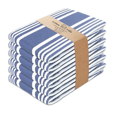Urban Villa Kitchen Towels 100% Cotton Pack of 6, Highly Absorbent Quick Drying Super Soft Premium Dish Towels for Kitchen with Hanging Loop Hand & Tea Towels - 20x30 Inch, (Blue & White, Striped) - Image 7