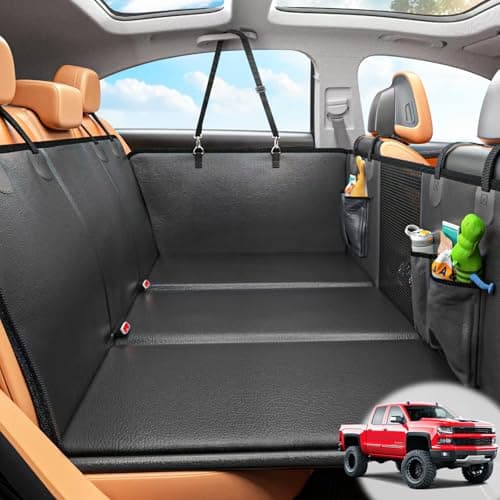 MYJAQI Back Seat Extender for Dogs, Hard Bottom Dog Car Seat Cover for Truck Back Seat, Dog Hammock for Car, Upgraded PU Leather Material, Larger Space, Black - Image 1
