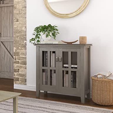 SIMPLIHOME Artisan SOLID WOOD 30 Inch Wide Contemporary Low Storage Cabinet in Farmhouse Grey, For the Living Room, Entryway and Family Room - Image 2