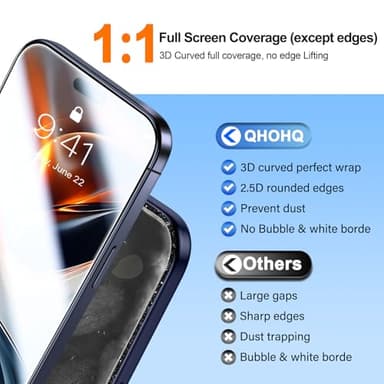 QHOHQ [1-Second Auto-Install] 3 Pack Screen Protector for iPhone 17 Pro [6.3 Inch] + 1 Set Camera Lens Protector, Shatterproof Tempered Glass, [Military Grade Protection], Anti-Finger, Case Friendly - Image 5
