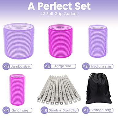 33 Piece Hair Rollers set, Self Grip Hair Rollers for Long Medium Short Hair, ELASO Large Medium Hair Curler （22 Rollers + 10 Stainless steel Clip +1 Storage Bag） - Image 2