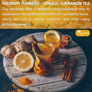 TOG999, Premium 20 Tea Bags Turmeric, Ginger, Cinnamon, 100% Natural, Hand-made Blend of Turmeric, Ginger, and Cinnamon Herbal Tea. Eco-conscious Tea Bags. No Sugar, No Caffeine, No Gluten, Vegan. - Image 9