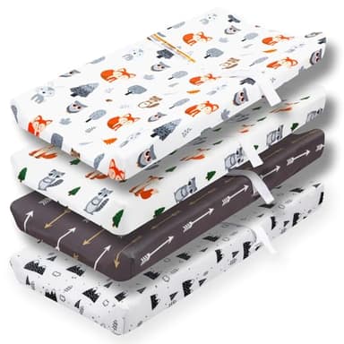 4 Pack Changing Pad Covers Woodland Forest Animals Wood Neutral Unisex Fitted Baby Changing Pad Cover Set for Baby Boys or Girls - Image 1