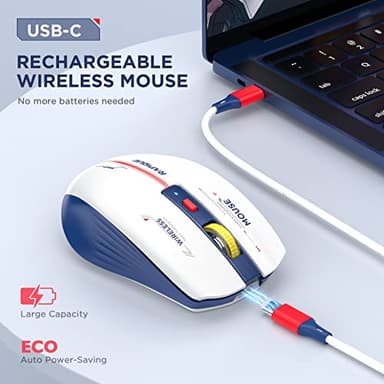 RAPIQUE Bluetooth Wireless Mouse - (BT1/BT2+USB) Tri-Mode High Performance, Rechargeable, Multi-Device Compatible with PC/Laptop/Computer/MacBook/iPad Air Pro (Blue and White) - Image 3