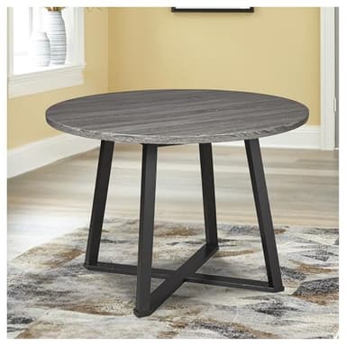 Signature Design by Ashley Centiar Mid Century Round Dining Room Table with Metal Legs, Gray & Black - Image 2