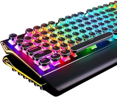 RK ROYAL KLUDGE S108 Typewriter Keyboard, Retro Mechanical Gaming Keyboard Wired 108 Keys with RGB Backlit Sidelight, Detachable Wrist Rest, Round Keycaps Blue Switches - Black - Image 1