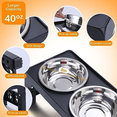LALOBLUE Elevated Dog Bowls, Raised Dog Bowl with 2 Stainless Steel Dog Food Bowls, Dog Bowls Stand Adjusts to 5 Heights 2.95", 8.46", 9.65", 10.82", 12.01" for Small Medium Large Dogs Cats Pets,Black - Image 3