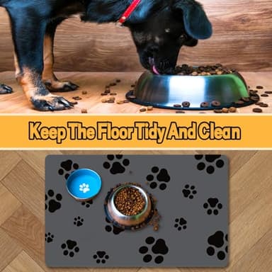 18"×30" Dog Food Mat-Absorbent Dog Mat for Food and Water, No Stains Quick Dry Cat Food Bowl Mat with Footprints for Messy Drinkers,Dark Grey - Image 3