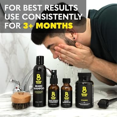 The Beard Club Advanced Beard Growth Kit - Derma Roller, Growth Oil, Vitamins and Vitamin Spray, Shampoo and Boar Bristle Brush - Gift Set - Cedar - Image 7