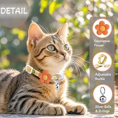 Cat Collar, HANSHILAI Kitten Collar with Bells, Cute Cat Collar Breakaway for Girl Boy with Flower,Collar para Gatos (2 Pack) (Flower Yellow & Purple) - Image 2