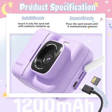 ETIKEZ Kids Camera, 1080P Instant Digital Print Camera for Kids, Christmas Birthday Gifts for 4 5 6 7 8 9 10 Year Old Girls Boys, Portable Toy with 32GB SD Card & 3 Rolls Printing Paper, Purple - Image 7