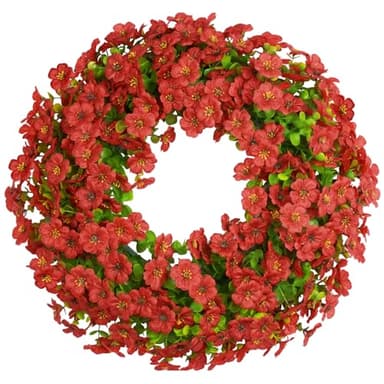 20 Inch Spring Summer Wreaths for Front Door, Artificial Flowers Violet Silk Floral Wreaths with Fake Plants Green Eucalyptus Leaves for Outdoors Farmhouse Wall Wedding Porch Home Decor - Image 1