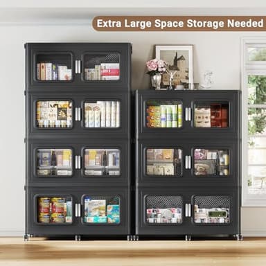BROVIEW 165Gal Extra Large Storage Bins with Lids, 660Qt Plastic Stackable Storage Bins with Wheels, Collapsible Closet Organizer and Storage Drawers, Storage Cabinets for Home, Office, 3 Pack, Black - Image 3