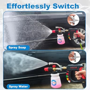 DUSICHIN Pressure Washer Short Gun Foam Cannon 1/4" Quick Connector,Car Wash Foam Gun Kit Dual Connector Accessory,Double Tip Attachment For Soap Cannon with 5 Nozzle Tips DUS2501 - Image 4