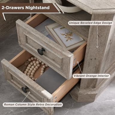 T4TREAM Farmhouse Nightstand with Charging Station, 18" End Table with 2 Drawers, Wood Side Table, Bedside Cabinet for Bedroom, Living Room (Light Rustic Oak - Image 5