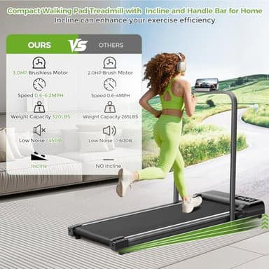 Walking Pad with Incline and Handle Bar, 3.0HP Portable Electric Walking Pads Treadmill with Handles for Home Small Spaces, 0.6-6.2 MPH Compact Small Under The Desk Treadmills Home, 320LBS Capacity - Image 2