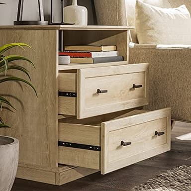 Walker Edison Clyde Classic Rustic 2-Drawer Open-Cubby Nighstands End Side Tables Living Room Bedroom Storage, Set of 2, White Oak - Image 7