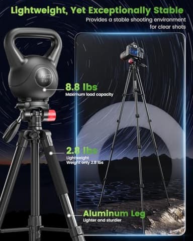 CAMBOFOTO 74"-Camera-Tripod, Porfessional Aluminum Heavy Duty Tripod Stand for Mirrorless Camera/DSLR/Cell Phone/Camcorder, with Holder and Travel Bag - Image 2