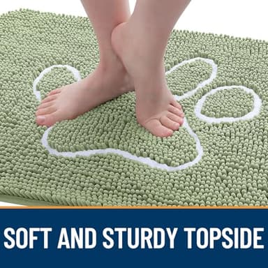 OLANLY Door Mat for Muddy Dog Paws 47x32, Ultra Absorbent Chenille Mud Doormat with Paw Print Design, Non-Slip Washable Doormat for Indoor Entryway, Quick-Dry Pet Bed Mats for Dirty Dogs, Sage Green - Image 4