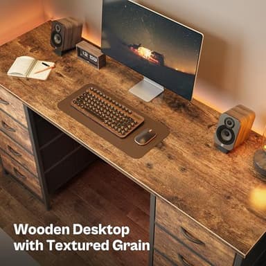 Huuger 55 Inch Computer Desk with 8 Fabric Drawers, Office Desk Work Desk for Home Office, Study, Gaming Desk with Drawers, Large Storage, Rustic Brown - Image 5