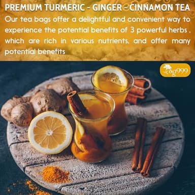 120 Bags Premium Turmeric Ginger Cinnamon Tea, Improve Digestion, Support Brain, Weight, Skin and Sleep, Eco-Conscious Tea Bags and Premium Natural Ingredients. Turmeric Ginger Herbal Tea. No Sugar, No Caffeine, No Gluten, Vegan. - Image 9