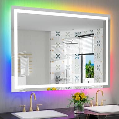 YEELAIT 50x32 Inch RGB LED Bathroom Mirror Front Light and RGB Backlit Lighted Vanity Mirror for Bathroom Wall Mounted Dimmable Anti Fog Memory Shatter-Proof IP54 Waterproof Horizontal/Vertical - Image 1
