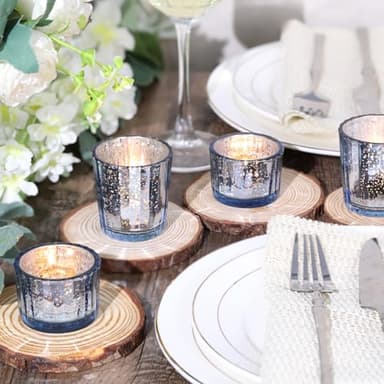 NITIME 20pcs Assorted Mercury Ribbed Blue Votive Candle Holders for Wedding Centerpiece, Blue Candle Holders for Table Centerpiece, Home, Baby Shower - Image 3