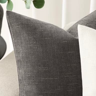 Foindtower Pack of 2 Soft Textured Throw Decorative Pillow Covers Square Accent Solid Cushion Cover Cozy Farmhouse Pillow Case with Zipper for Couch Sofa Bedroom Living Room 22x22 Inch, Charcoal - Image 2