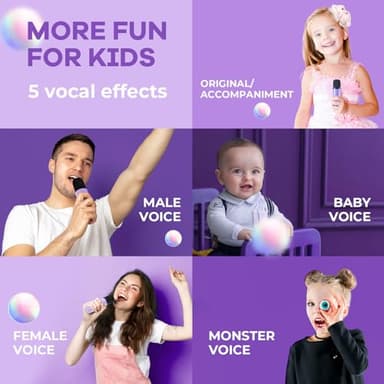 YLL Mini Karaoke Machine with 2 Wireless Microphones, TOP Kids Gifts for Girls Ages 3, 4, 5, 6, 7, 8, 9, 10, 11, 12 +Years Old, 4-12th Birthday Toy Gift for Girls Boys Party (Purple) - Image 5