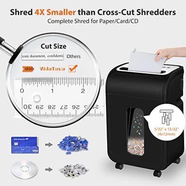 VidaTeco Paper Shredder for Home Office14-Sheet 60-Mins Micro Cut Shredder with US Patented Blade,Shred Card/CD/Clip/Staple,for Home Use Heavy Duty,AUTO Jam Proof,5.3-Gallon Pullout Bin(ETL) - Image 2