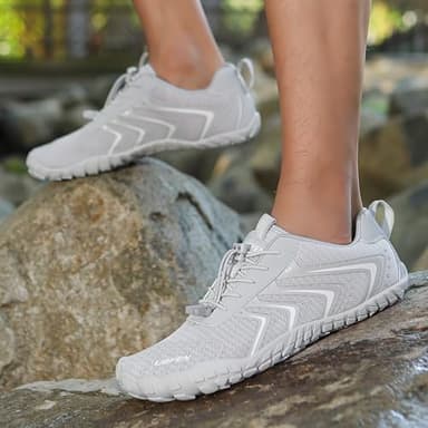 UBFEN Water Shoes Aqua Swim Shoes Mens Womens Beach Sports Quick Dry Barefoot for Boating Fishing Diving Surfing Z1 Light Gray Color Size US 7 Women 6 Men - Image 5