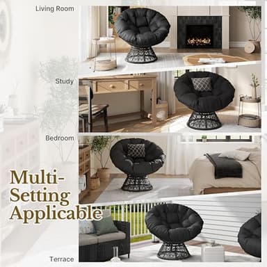 Yaheetech Indoor Papasan Chairs with Thick Tufted Cushions and Frame, Swivel Wicker Ergonomic Lounge Reading Chairs for Living Room/Bedroom, Black - Image 8