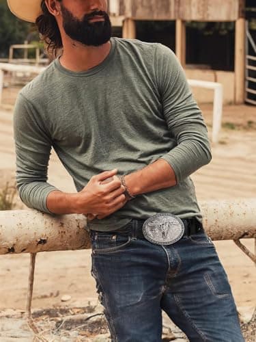 SANSTHS Western Belt Cowboy Belts for Men Women, Western Leather Belts Bull Buckle Belt Embossed Leather Belt for Jeans, Black/Long Bull Buckle - Image 6