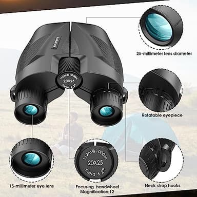 20x25 Compact Binoculars for Adults and Kids,High Powered Large Eyepiece Waterproof Binoculars for Hunters,Easy Focus Bird Watching for Outdoor Hiking Travel, Black - Image 4