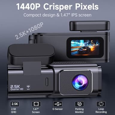 Dash Cam Front and Rear: 2.5K+1080P Dual Dash Camera for Cars, Ecomoment Car Camer with 1.47" IPS Screen, Built-in Wi-Fi, 170° Wide Angle, Night Vision, G-Sensor, 24H Parking Mode, Included 32GB Card - Image 2