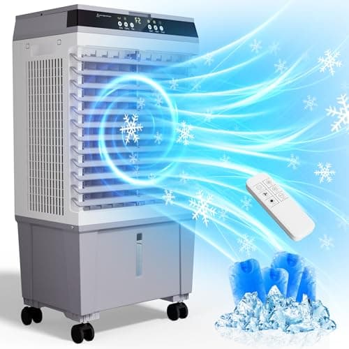 Uthfy Swamp Cooler Air Conditioner, Evaporative Air Cooler with 5.3 Gallon Water Tank, 4 Ice Box, Remote, 12H Timer, 120°Oscillation, Portable Cooling Fan with 3 Speeds for Bedroom Home Office - Image 1