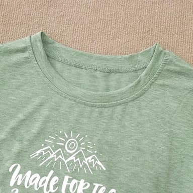 Hiking Graphic Tees for Women Sunrise Mountain Graphic Shirt Letter Print Short Sleeve Summer Casual Camping Clothes-L (Light Green) - Image 3
