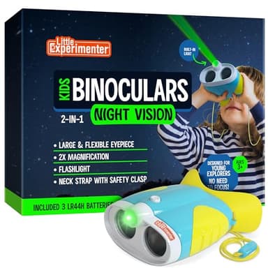 Night Vision Binoculars for Kids & Toddlers, Birthday Gift Ideas, Outdoor Exploration Toys, Binocular + Flash Light & Face Comfort Rubber, Educational STEM Gifts for Boys & Girls Ages 3 4 5 6 Year Old - Image 1