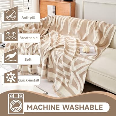VClife Boho Armchair Couch Cover, Anti-Slip Chenille Sofa Cover for 1 Cushion Couch Sofa, Modern Khaki Jacquard Couch Covers for Dog Kid Versatile Furniture Sofa Protector 71"X90"' - Image 5