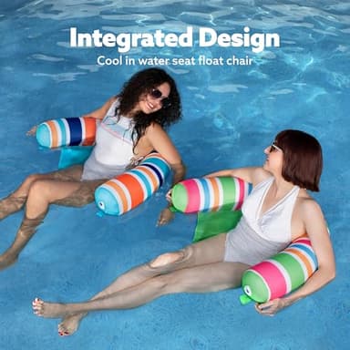 SLOOSH Inflatable Pool Floats Chairs Adults, 2 Packs Floating Noodle Chair with Stripes Design Soft Fabric Covered with Sling for Swimming Pool Water Party Summer Lake,Blue,Green - Image 3